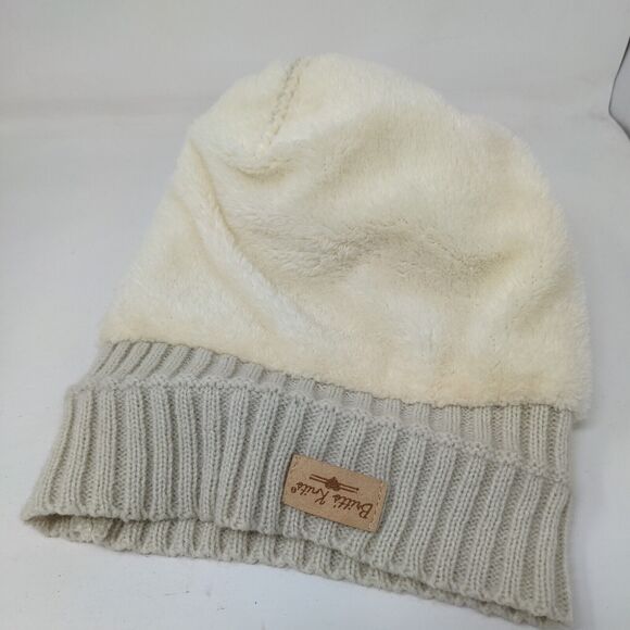 Britt's Knits Beanie Hat Cream One Size Hand Knitted Faux Fur Pom Pom - Picture 7 of 9